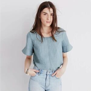 Madewell Chambray Tie-Back Bell Sleeve Top Casual Open Back Denim Size Large